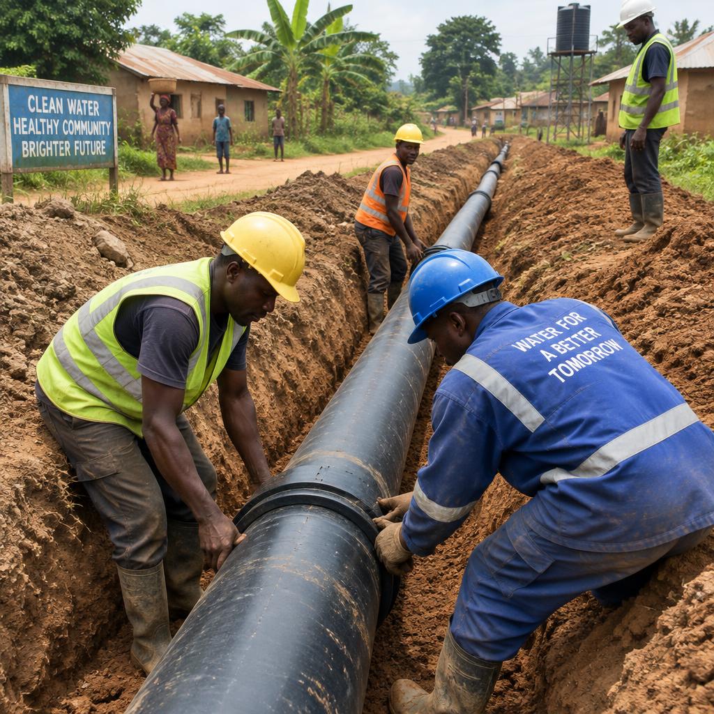 Water pipes being installed in a community trench